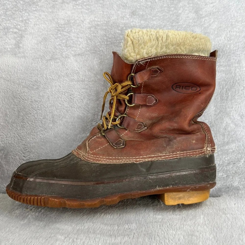 Rico Insulated Leather Duck Boots 11 Brown Men Vintage Winter Work Outdoor Boots